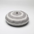 Chic knitted wool beret with grey and white horizontal stripes for a trendy autumn look - One Size / Gray