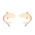 Minimalist shark-shaped stainless steel earrings in natural wood finish shown in pairs - Rose Gold