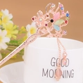 Vintage floral hair pin with butterfly tassels and colorful crystals in gold finish - Gold Peacock Cat's Eye Gem Tassel (fz054)