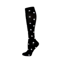 Black sports compression sock with white heart patterns shown on a white background - Black White Hearts