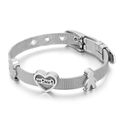 Silver mesh belt bracelet with mama heart charm and small figures in a polished finish - MAMA Heart & Figures (KB112817-K)