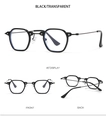 Detailed multi-angle views of retro small frame metal glasses in black and transparent - Black Frame Clear Lenses