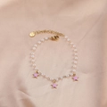 Elegant beaded pearl bracelet with gold stainless steel and pink star charms - Pearl Pink Three Stars