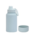 Mint green 650ml stainless steel insulated bottle with silicone anti-slip base and handle - 650ml / Cyan White - Sport