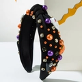Detail von Halloween-Haarreif mit Kürbis, Geistern, Diamanten und lila Perlenbesatz - Schwarzer Geist