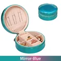 Mirror blue round PU leather jewelry box with compartments for rings and necklaces - Round 10*10*5CM / Mirror Blue
