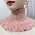 Pink rib-knit turtleneck false collar with ruffled edge for autumn and winter warmth - Pink (Enlarged and Thickened Version)