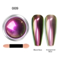 Chrome nail powder 009 with chameleon effect on black and transparent base coats - Optical Chrome Powder GX09 (Purple-Pink-Green)