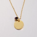 Minimalist gold stainless steel round disc necklace with a red birthstone pendant charm - 2# Birthstone