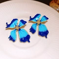 Elegant gradient blue petal earrings with gold tassels on a white ceramic plate - Style 29# Gold Blue (Silver Pin)