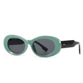 Retro oval thick-frame sunglasses in sage green and black with silver diamond rivets - C6 Green/Dark Gray