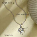 Collana con ciondolo a zampa di gatto in acciaio inox lucido, lunghezza 42+5cm - Oro 18K / 42+5cm / Color Acciaio