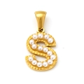 18k gold plated letter S pendant featuring elegant white pearl embellishments - Letter S Style (SP723G-S)