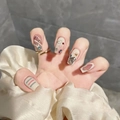 Creamy plaid press-on nails with hand-painted hearts and colorful rhinestones - XS / Cream White Plaid With Colorful Rhinestones