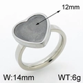 Edelstahlring mit 12mm Herz-Einlage aus grauem Stein und einer Breite von 14mm - US 6 / Stahlfarbe Herz Stil (KLJ3888-Z)