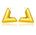 Modern V-shaped stud earrings in golden matte finish with high-end polished 3D design - Minimalist V-Shape Thick Stud