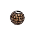 Macro shot of a gunmetal round bead paved with brown crystals for DIY jewelry making - 6mm / Gunmetal Champagne Zircon