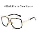 Lunettes de soleil rétro carrées avec monture noire, double pont doré et verres clairs - Monture Noire Verres Transparents