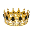Elegant gold baroque crown featuring black teardrop stones and heart-patterned base - Gold + Black Drop