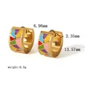 18K gold plated stainless steel hoop earrings with rainbow enamel geometric patterns - Rainbow Enamel Geometric Style (YYE023284)