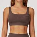 Reggiseno sportivo marrone scuro con scollo quadrato e spalline larghe per il fitness - Taglia S / Top / Marrone Cioccolato Scuro