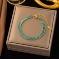 Elegant gold bracelet with square sea blue zircon gemstones and adjustable chain link - Gold with Blue Zircon