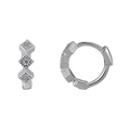 Silver geometric hoop earrings with sparkling cubic zirconia in square settings for women - Silver Row Zircon Rhombus