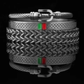 Three-piece vintage silver titanium steel bracelet set with braided and enamel patterns - Black Horseshoe Buckle 3-Piece Set-2