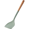 Spatola singola in silicone grigio-verde con manico in legno naturale e foro per appendere - Spatola (con supporto) / Verde Lago