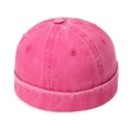 Gorro docker rosa de mezclilla lavada con borde enrollado y ojales bordados - Rosa Rojo