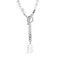 Baroque pearl necklace with silver metal chain and a large letter B pendant with OT clasp - Silver
