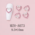 Detail of pink heart-shaped nail charms with silver bow and crystal rhinestones - Silver Top Bowknot Heart Style (A073)