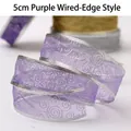 5cm purple organza ribbon with silver glitter swirls and pressed edges for gift wrapping - 5CM Purple