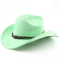 Detail of mint green suede western cowboy hat with braided leather band and turquoise studs - M (56-58cm) / Fruit Green
