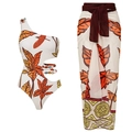 Costume da bagno monospalla floreale con pareo da spiaggia coordinato per le donne - S / Set intero monospalla