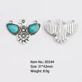 Eagle-shaped antique silver connector with turquoise stones for DIY jewelry, 31x42mm - Eagle Double Loop