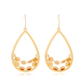 Golden teardrop dangle earrings featuring elegant cutout frames and shimmering metal sequins - Gold Hollow Teardrop Tassel Style