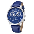 Geneva men's business quartz watch with blue dial and matching leather strap - Silver Case Silver Hands Blue Dial Blue Strap