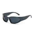 Y2K sporty wrap-around sunglasses with dark charcoal frames and UV protection lenses - Pearlescent Grey Green Grey Lens