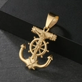 Punk-Stil Goldener Edelstahl Anker Kruzifix Anhänger mit Ruder-Design - Gold Jesus Helm Anker (KP36847-D)