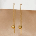 Pendientes largos de borla en acero inoxidable con cuentas de oro pulido y cadena de eslabones - Dorado