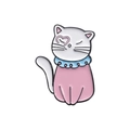 Cute white and pink enamel cat badge with blue collar and heart pattern over eye - Pink Heart Eyes Cat (QHXZ406)