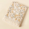 Floral double gauze baby blanket with tassel fringe edge in cream cotton fabric - Yellow Blue Pastoral Floral (a2)
