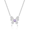 Collana a farfalla in argento con cristallo viola a cuore e zirconi scintillanti - Viola