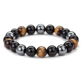 Bracelet extensible en perles d'œil de tigre et obsidienne avec hématite - Oeil de tigre hématite obsidienne noire
