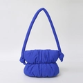 Quilted royal blue puffer bucket bag in nylon with knotted strap detail and puffy finish - Sapphire Blue