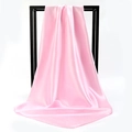 Elegant solid pink satin square scarf displayed on a minimalist black frame stand - Pink (SD90-48-08)
