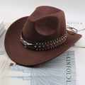 Brown wool felt cowboy hat with vintage metal studs and bull head buckle detail - One Size 57-58cm / White Bull Head with Three-Row Studs / Coffee