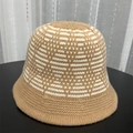 Women's knitted bucket hat featuring khaki and white jacquard pattern in soft wool - One Size / Khaki Rhombus Knit