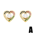 Minimalist gold heart earrings with colorful zircons and center pearl for women - Style A-Heart Pearl